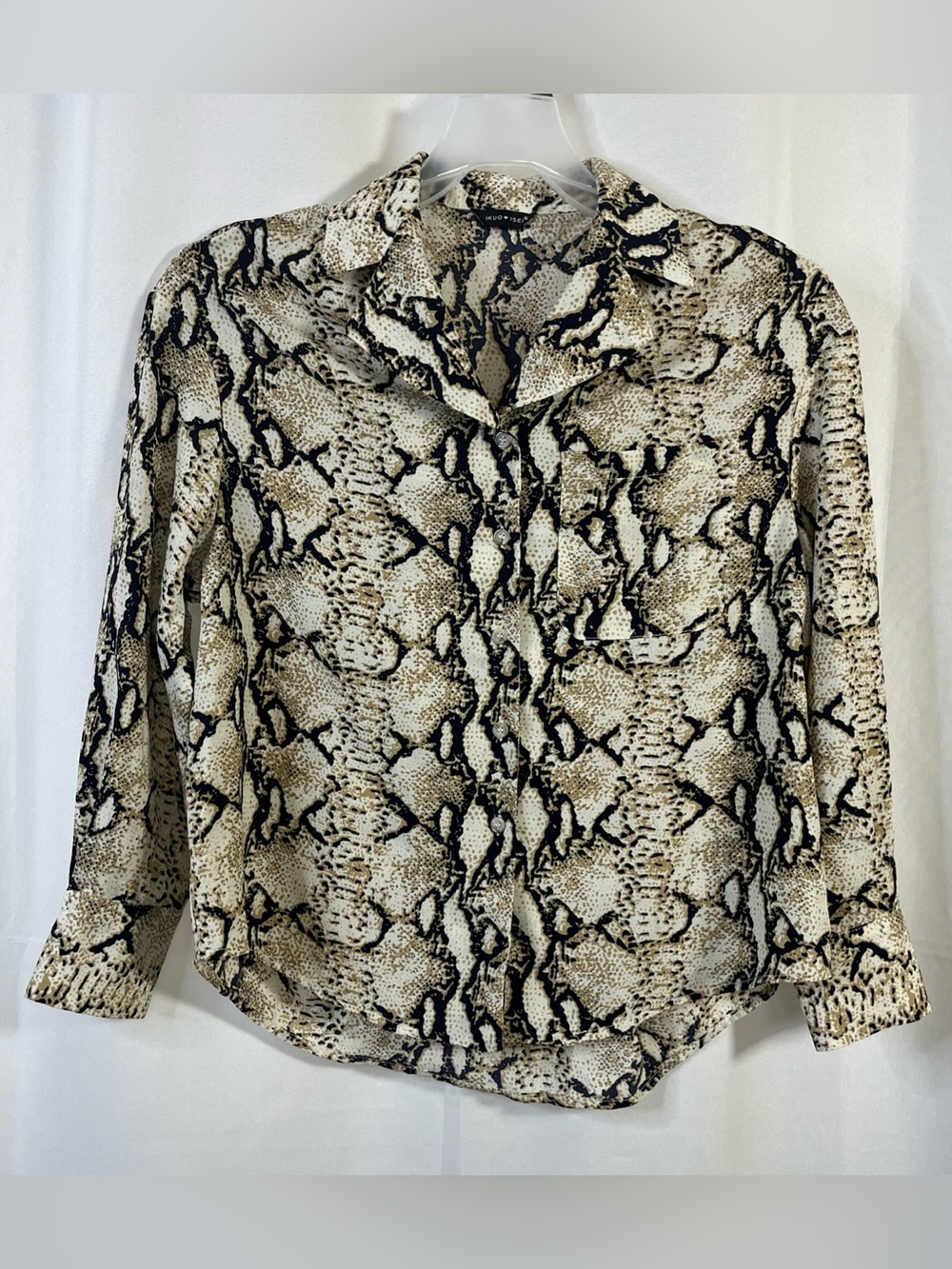 IKUO ISEI Womens Snake print Long Sleeve Notched Lapel Collar Blouse Large